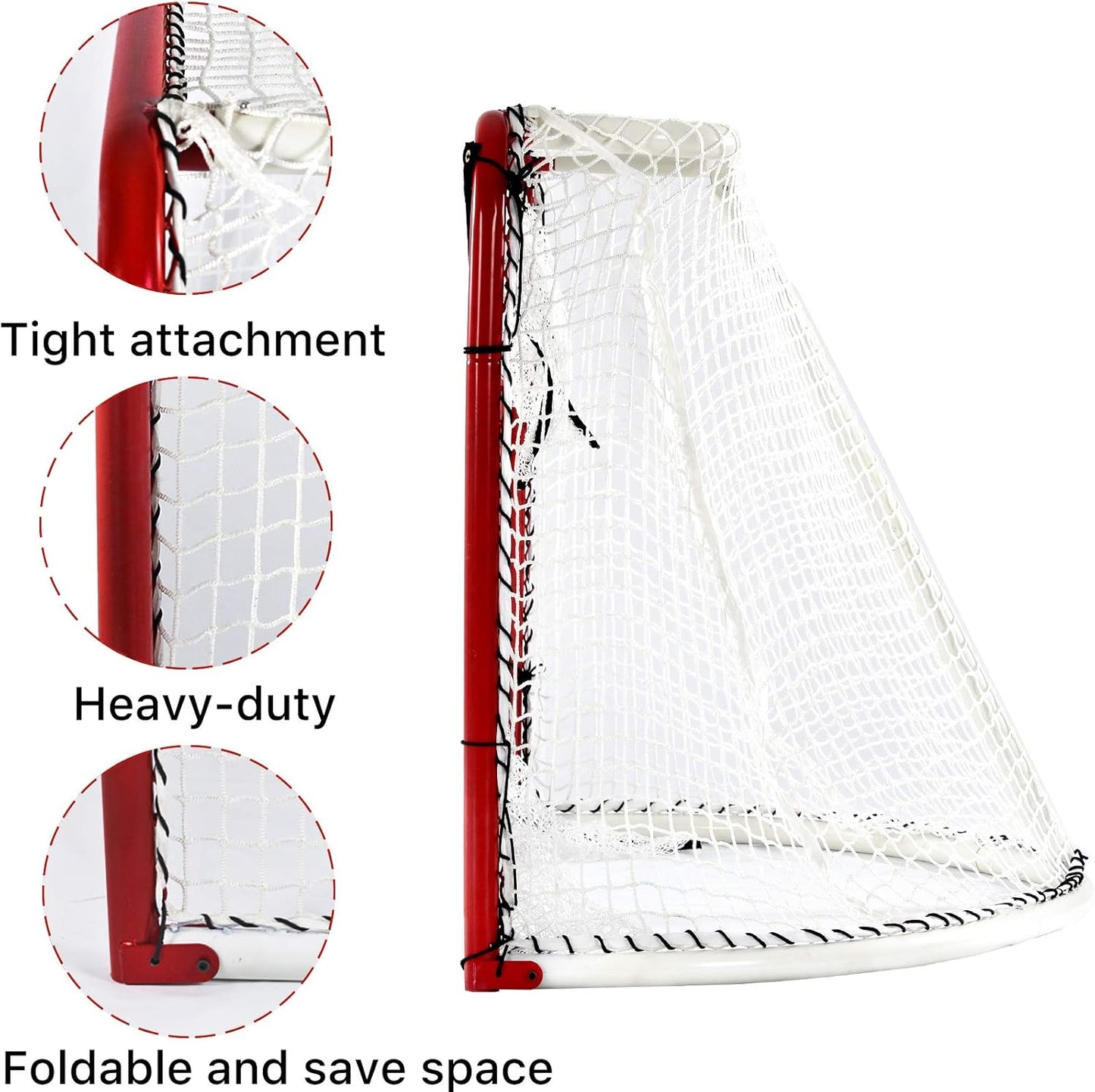 Kapler Foldable Hockey Goal，6' X 4' Steel Hockey Net Professional Street Hockey Shooting Targets with Red Frame and White Netting (Round)