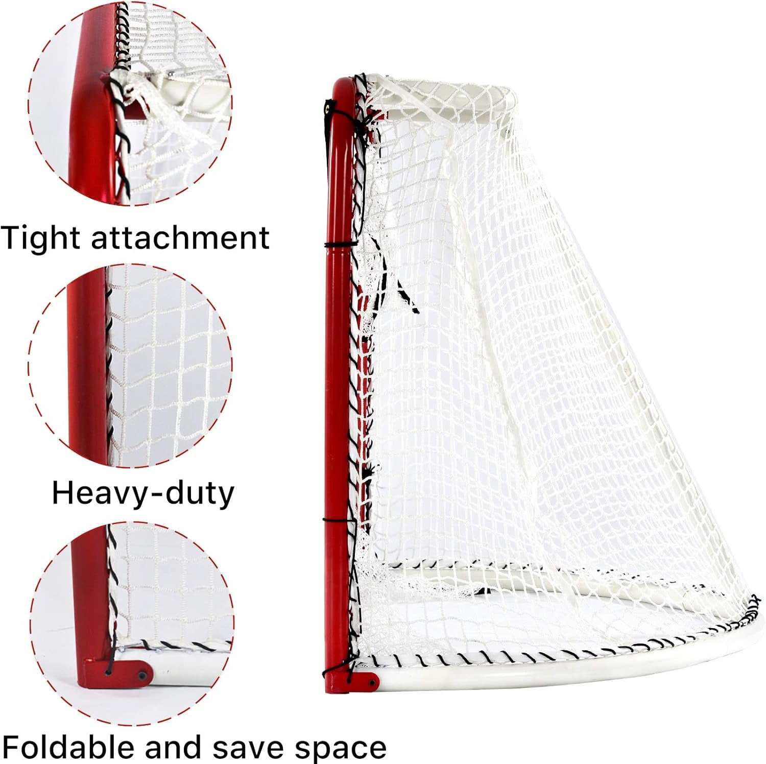 Kapler Foldable Hockey Goal，6' X 4' Steel Hockey Net Professional Street Hockey Shooting Targets with Red Frame and White Netting (Round)