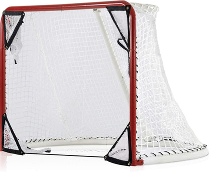 Kapler Foldable Hockey Goal，6' X 4' Steel Hockey Net Professional Street Hockey Shooting Targets with Red Frame and White Netting (Round)