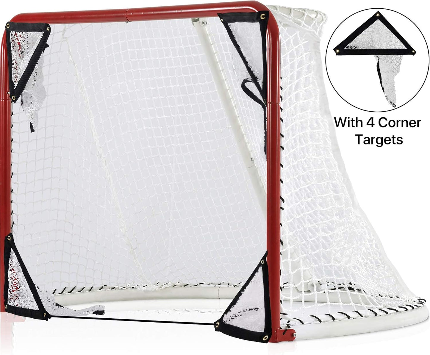 Kapler Foldable Hockey Goal，6' X 4' Steel Hockey Net Professional Street Hockey Shooting Targets with Red Frame and White Netting (Round)